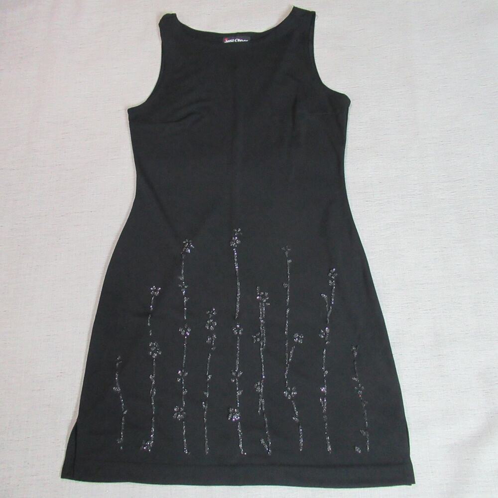 Vtg Just Choon Dress Womens Size 11 Black Beaded Sleeveless Cocktail Evening Y2K